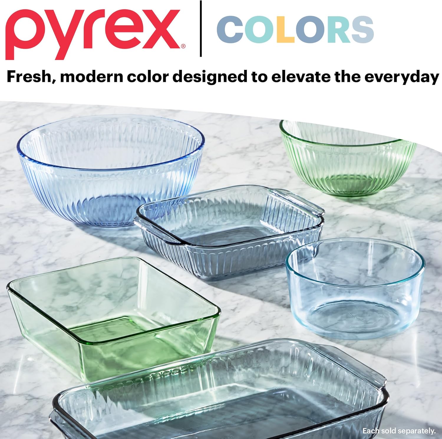 Pyrex Colors Tinted Mixing Bowls Set - Sculpted Glass Bowls with Lids | 1.3QT, 2.3QT & 4.5QT