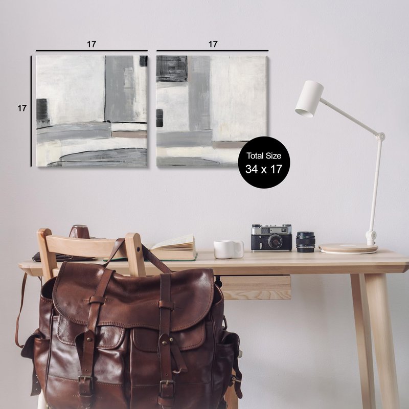 Stupell Industries Industrial Abstract Grey Geometric 2pc Canvas Wall Art Set, Design by Sally Swatland
