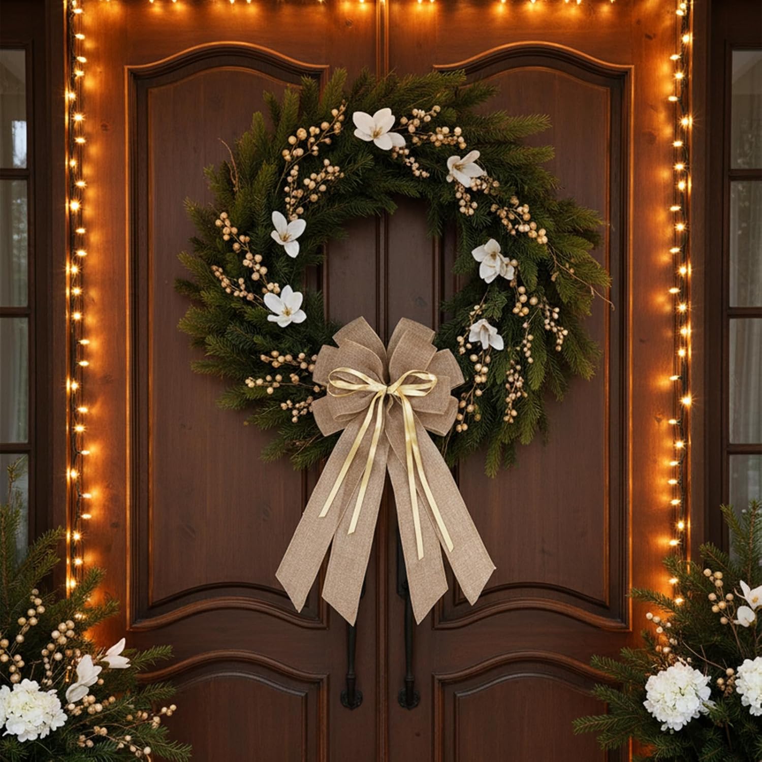 YKW Large Brown Burlap Bow | Rustic 20x11 Inch Wreath Decor for Fall & Wedding Ornaments