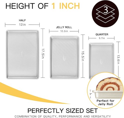 HONGBAKE Baking Sheet Pan Set - Nonstick Cookie Sheets with Diamond Texture | Heavy Duty Silver Pans