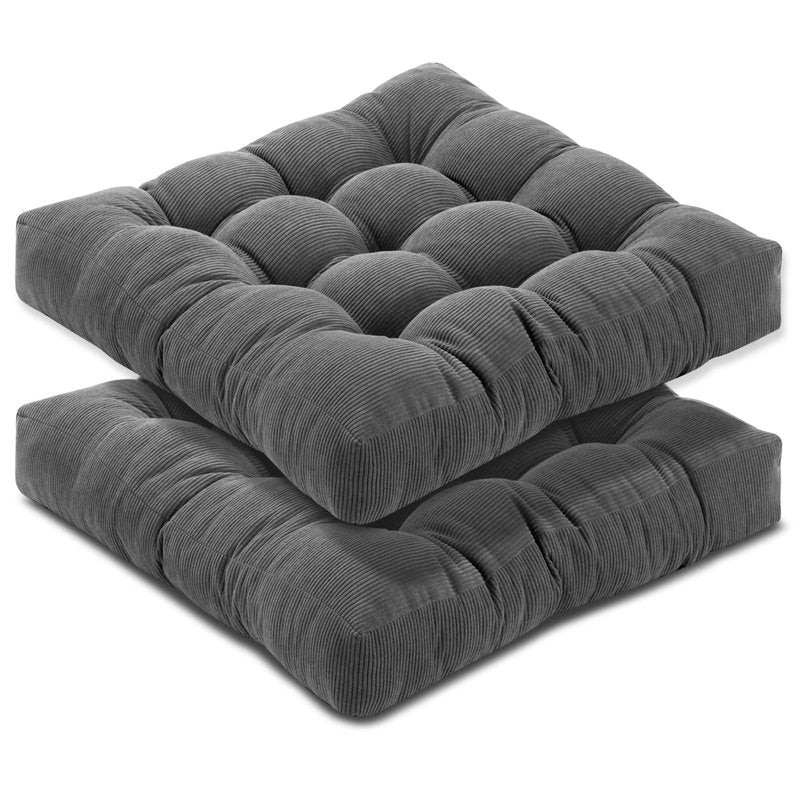 PAROLL Floor Pillow Cushions for Adults Sitting Large Big Pillows for Floor Seating Square Memory Foam Thick Tufted, 22 x 22 Inch, Set of 2, Dark Grey