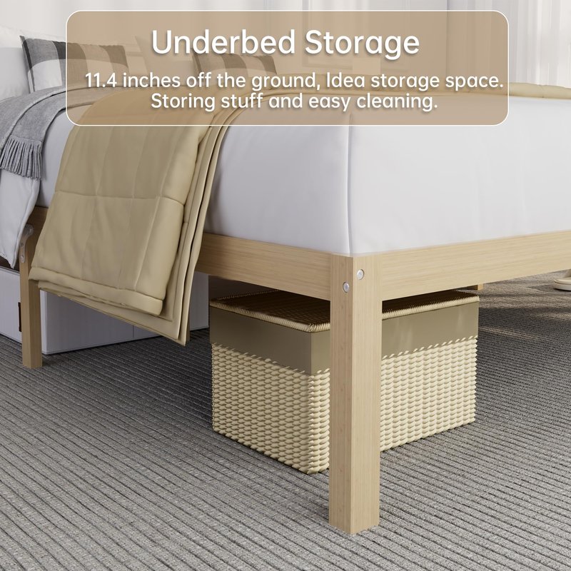 BambooSync 14 Inch Bamboo Bed Frame – Solid Wood Platform Bed Frame, Strong and Stable, with Non-Slip Slats for Support, No Box Spring Needed, Easy to Assemble, Noise-Free (Natural, Twin)