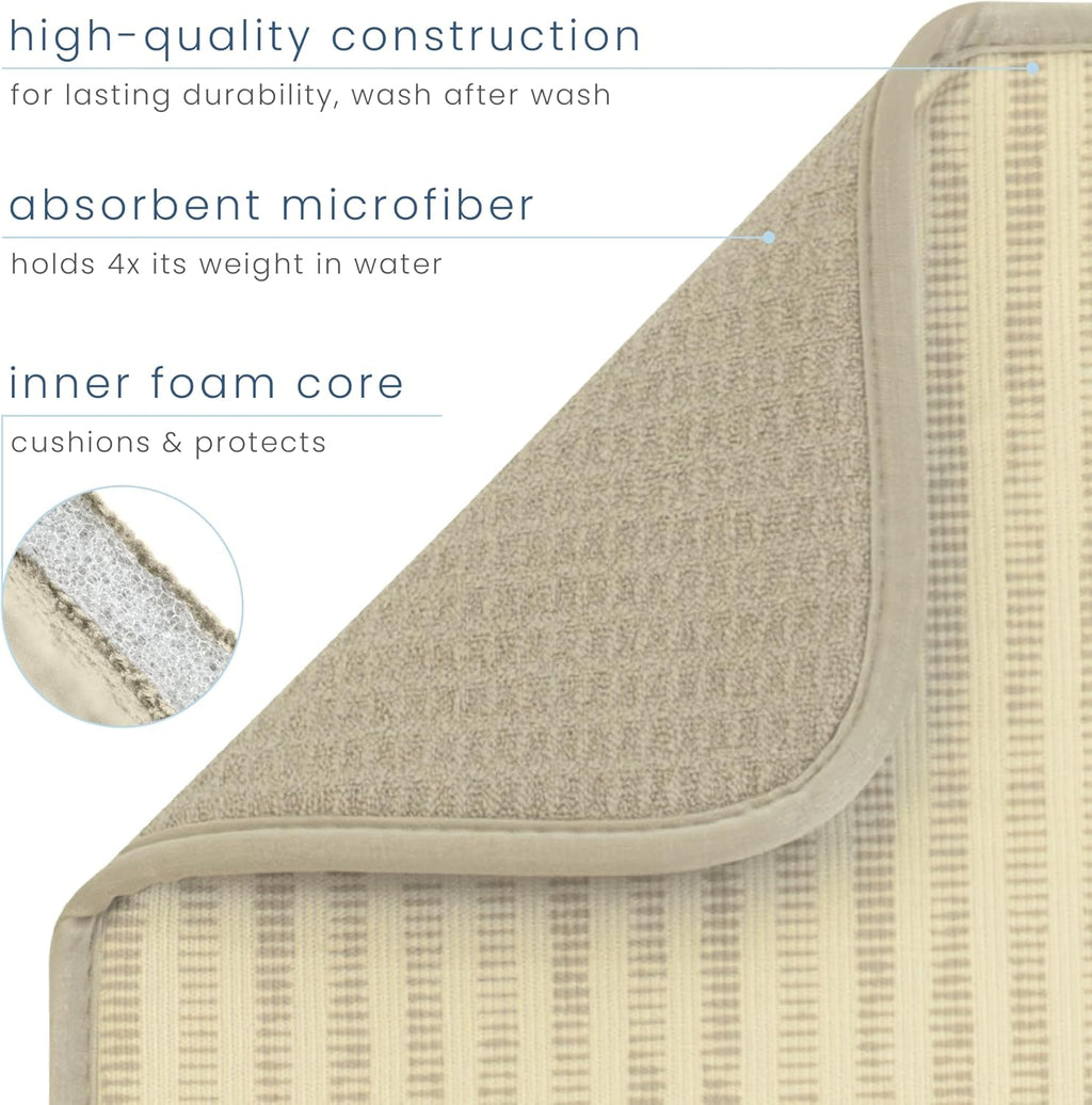 S&T INC. Dish Drying Mat - Absorbent Microfiber Kitchen Counter Pad | 16” x 18”, Cream Distressed Lines