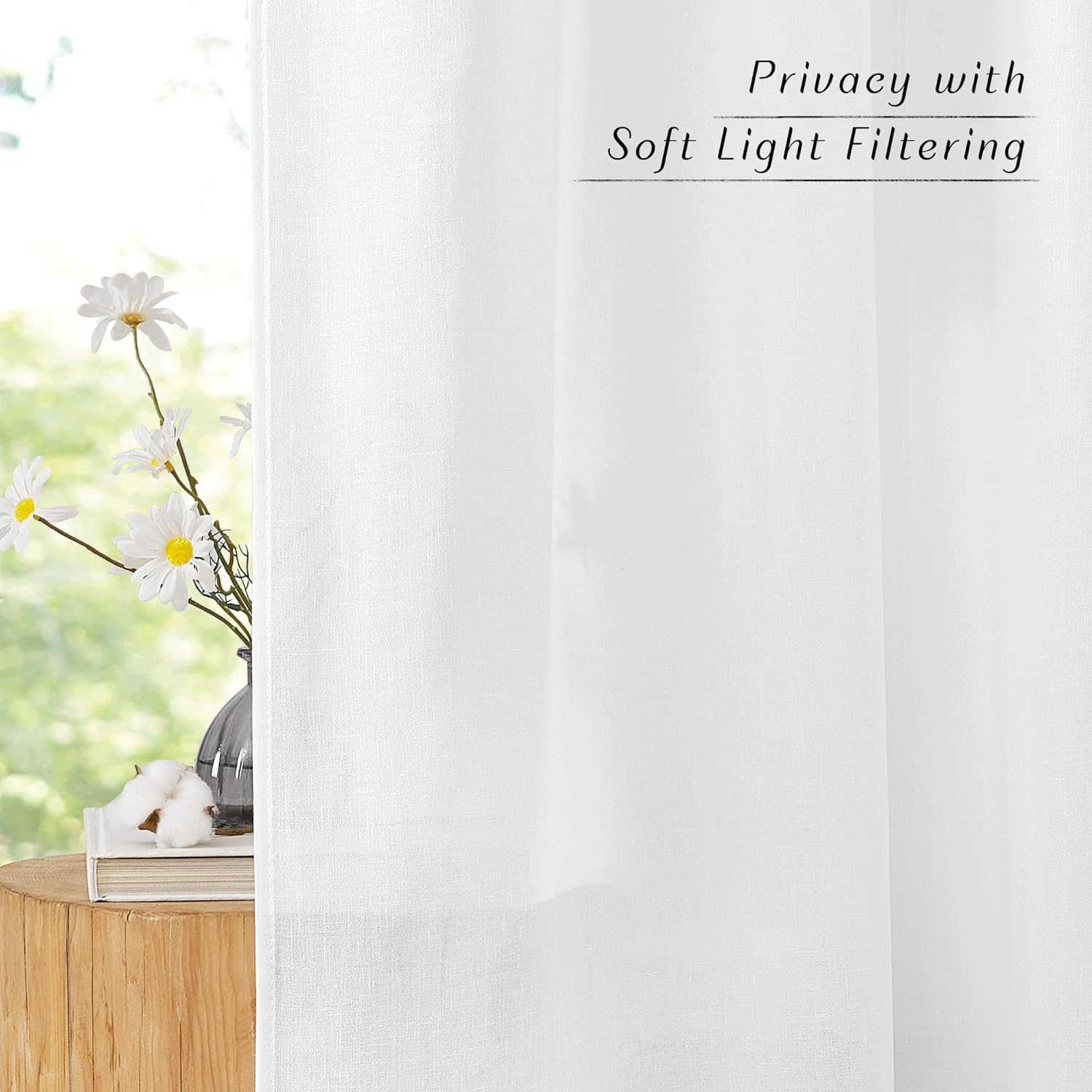 NICETOWN Thick White Linen Bedroom Curtains - Light Filtering Grommet Drapes, 2 Panels, W42 x L63