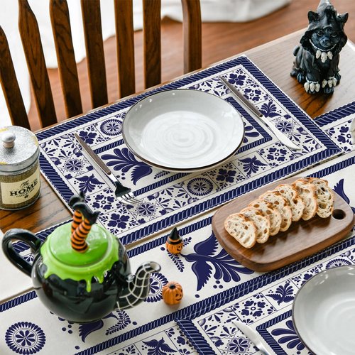 Artoid Mode Talavera Tiles Floral Phoenix Fiesta Mexican Placemats Set of 6, 12x18 Inch Seasonal Fall Holiday Table Mats for Party Kitchen Dining Decoration