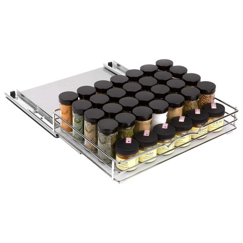 Pull-Out Cabinet Spice Rack Organizer - Slim Slide-Out Storage for Spices, Bottles & Jars, Premium Heavy-Duty Steel, Easy Install for Narrow Kitchen Cabinets - 14 ⅜ W x 10 ⅜ D x 2 ¾ H, Chrome