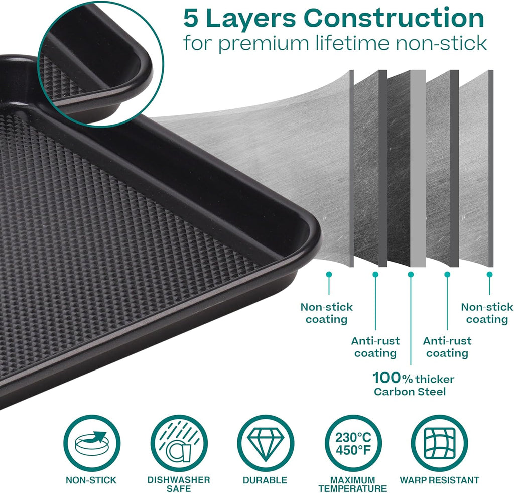 Baker's Secret Baking Sheet Pan Set - 3 Premium Cookie Sheets with Diamond Texture | Extra Thick, PFOA Free