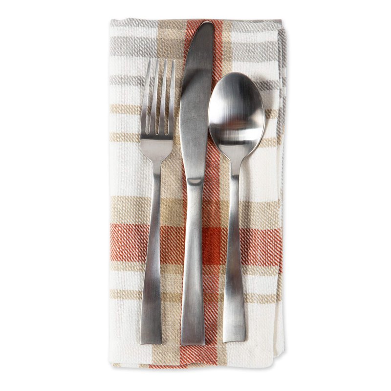 DII Thankful Autumn Collection Fall Tabletop Decoration, Square Napkin Set, 20x20, Cozy Picnic Plaid, 6 Piece