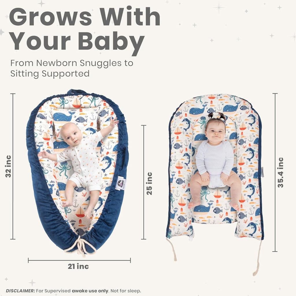 Skiennix Newborn Lounger - Flexible & Portable Infant Support Cushion | Soft 100% Cotton, Multi-Use Travel Mat