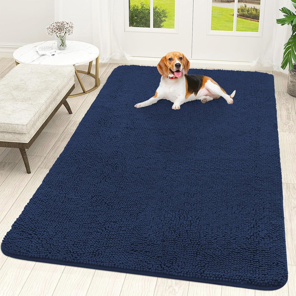 OLANLY Dog Door Mat - Absorbent Non-Slip Chenille Mat for Muddy Paws | 70x46, Dark Blue