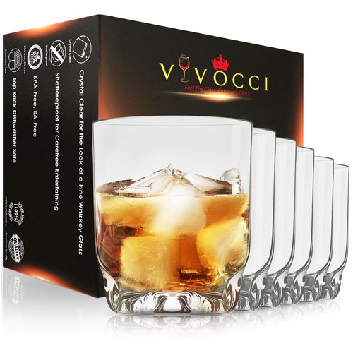 Vivocci Unbreakable Tritan Plastic 12.5 oz Whiskey & Double Old Fashioned Bar Glasses - Thumb Indent Heavy Base - Ideal for Bourbon & Scotch - Upscale Men's Gift - Dishwasher Safe Barware - Set of 6