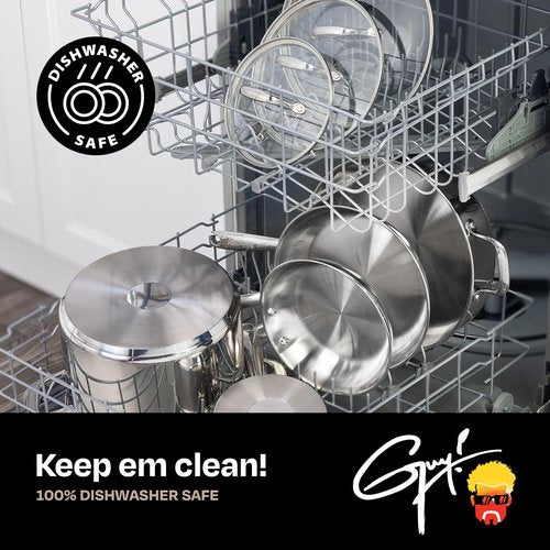 Guy Fieri's Flavortown 5 Qt. Stainless Steel Sautepan with Lid - Premium Three-Layer Cookware, Oven-Safe up to 500F