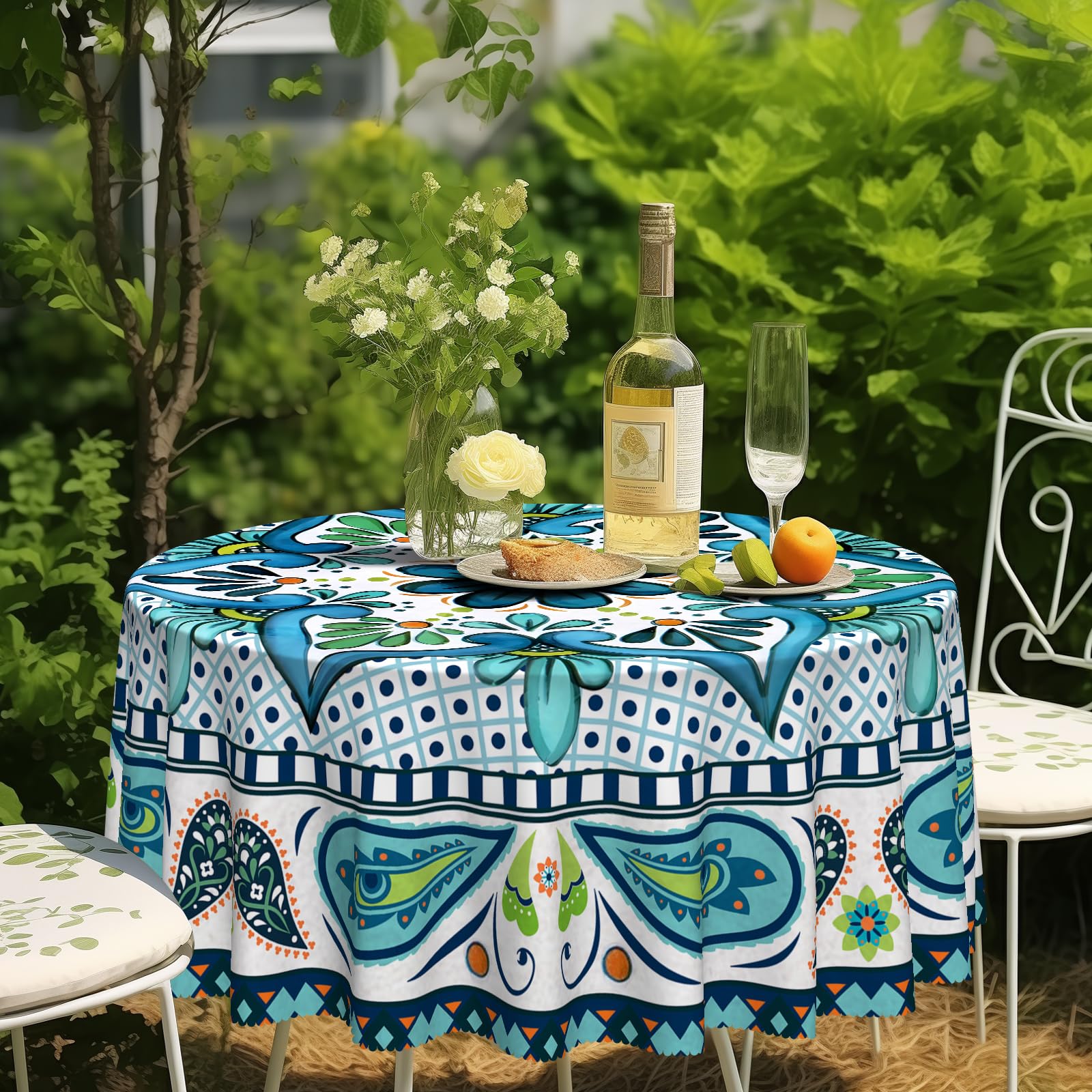 Eikione Round Tablecloth 70 inch Round Boho Tablecloths Polyester Table Cloth for Party Restaurant Banquet Dining Buffet Table Picnic Decorations