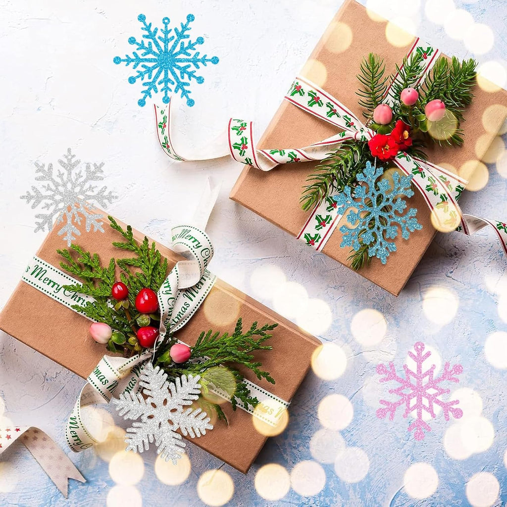 Skiennix Winter Snowflake Hanging Ornaments - Sparkly Ceiling Streamers for Christmas & New Year | Glitter Pink, Blue, Silver