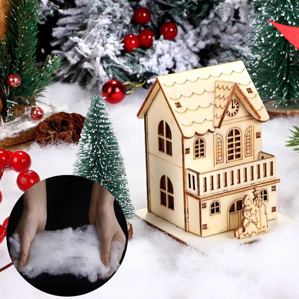 Skiennix Christmas Fake Snow Decoration - 7.05 Oz Fluffy Artificial Snow Cotton for Indoor Decor | Flame Resistant Winter Blanket