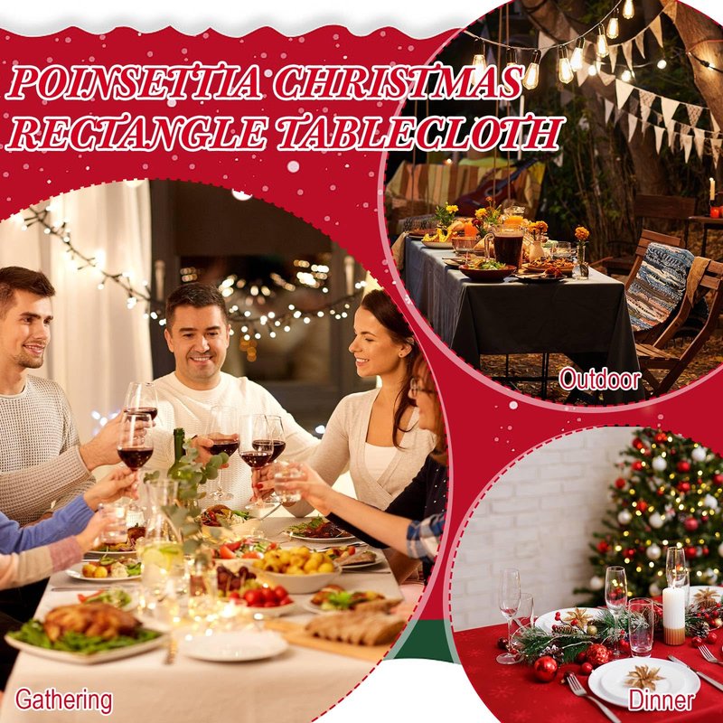 Tegeme Christmas Poinsettia Red Tablecloth Rectangular Reusable Holiday Damask Fabric Table Cloth Jacquard Washable Polyester Spillproof Table Cover for Dinner Xmas Decor(60 x 104 Inch)