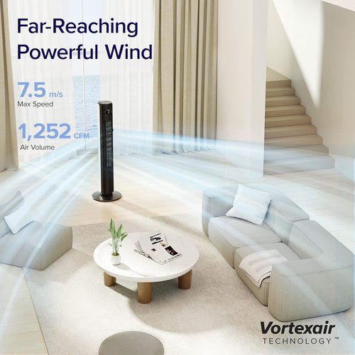 LEVOIT Smart Tower Fan - 42 Inch Bladeless Oscillating Fan with 12 Speeds, Quiet 25dB, Alexa Compatible