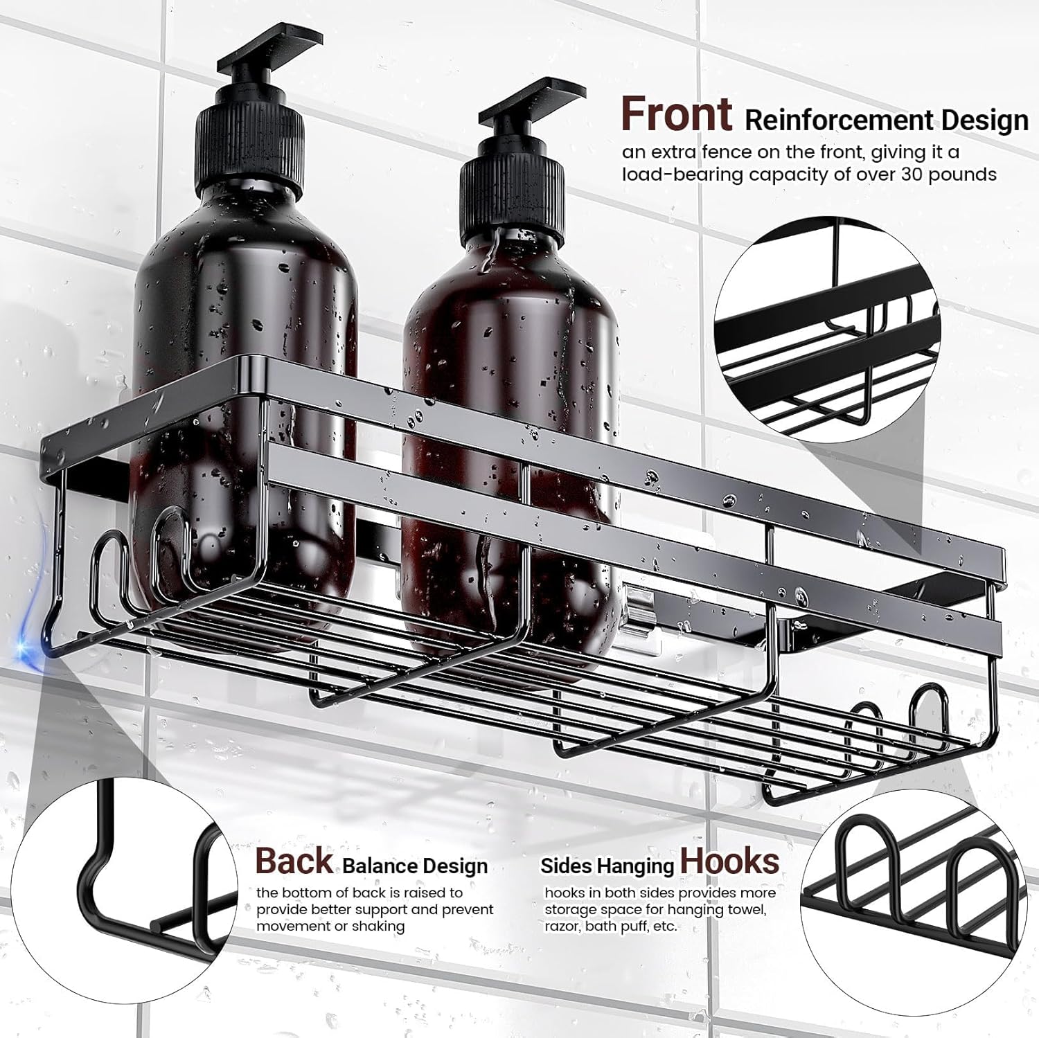 WOWBOX Shower Caddies - 2 Pack Adhesive Hanging Shelves for Easy Bathroom Organization | No Drilling, Stainless Steel