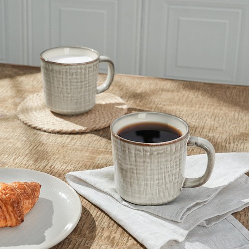 famiware Moonlight Coffee Mug Set of 4, 13oz Mug Set with Linen Finish, Coffee Cup Set with Handle for Latte, Cappuccino, Tea, Hot Cocoa, Microwave and Dishwasher Safe, Summer Sand