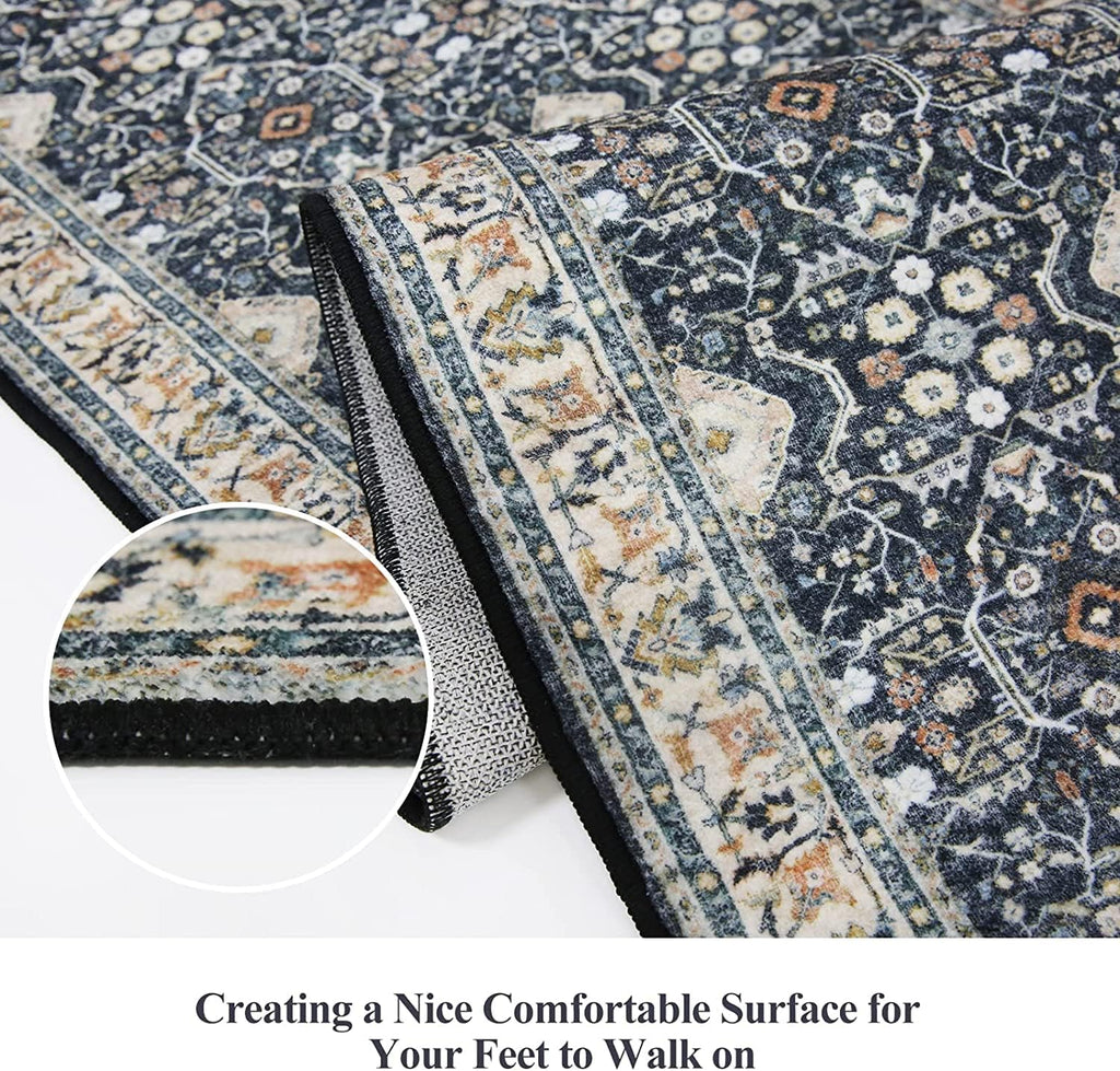 Skiennix Non-Slip Runner Rug - Washable Ultra Soft Vintage Floor Mat for Hallways | 2x12 Black