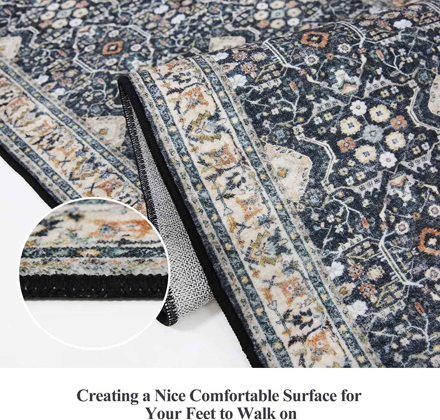 Skiennix Non-Slip Runner Rug - Washable Ultra Soft Vintage Floor Mat for Hallways | 2x12 Black