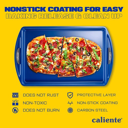Caliente Nonstick Bakeware Set of 8 | Premium Baking Sheets, Loaf & Bread Baking Pans, Pizza, Roasting & Cake Pans | Durable Carbon Steel Baking Set | Housewarming, Wedding, Chefs & Bakers Gift