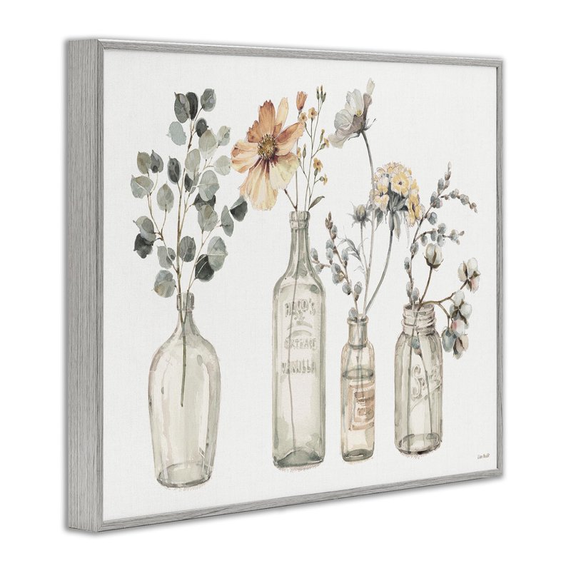 Stupell Industries 'Antique Floral Bouquets in Jars', Framed Giclee Art, Gray, 30 x 24 Inches, Easy to Hang and Sturdy, Made in USA, by Lisa Audit