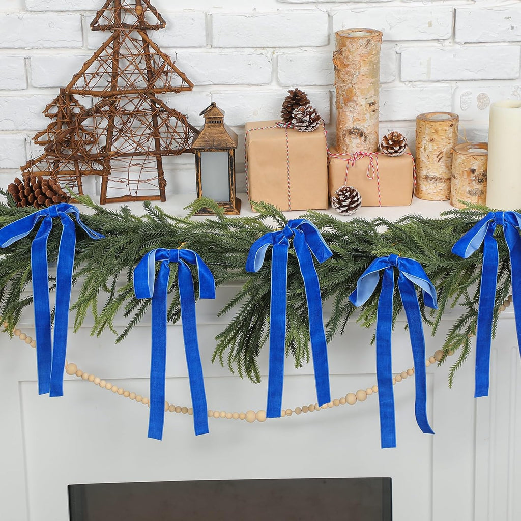 Royal Blue Velvet Bows - 24 Pcs Christmas Tree Ornaments | Valentine's Day Decor (9 x 13 Inch)