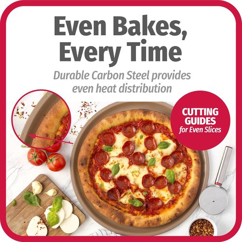 GoodCook BestBake Nonstick Pizza Pan - Textured Carbon Steel, 16-Inch, Bronze Finish