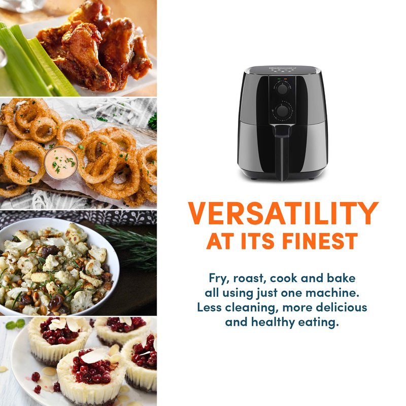 Elite Gourmet EAF-4617X Electric Digital Hot Air Fryer, 1350Watts, Oil-Less Healthy Cooker, Timer & Temperature Controls, 4 Quart, Black