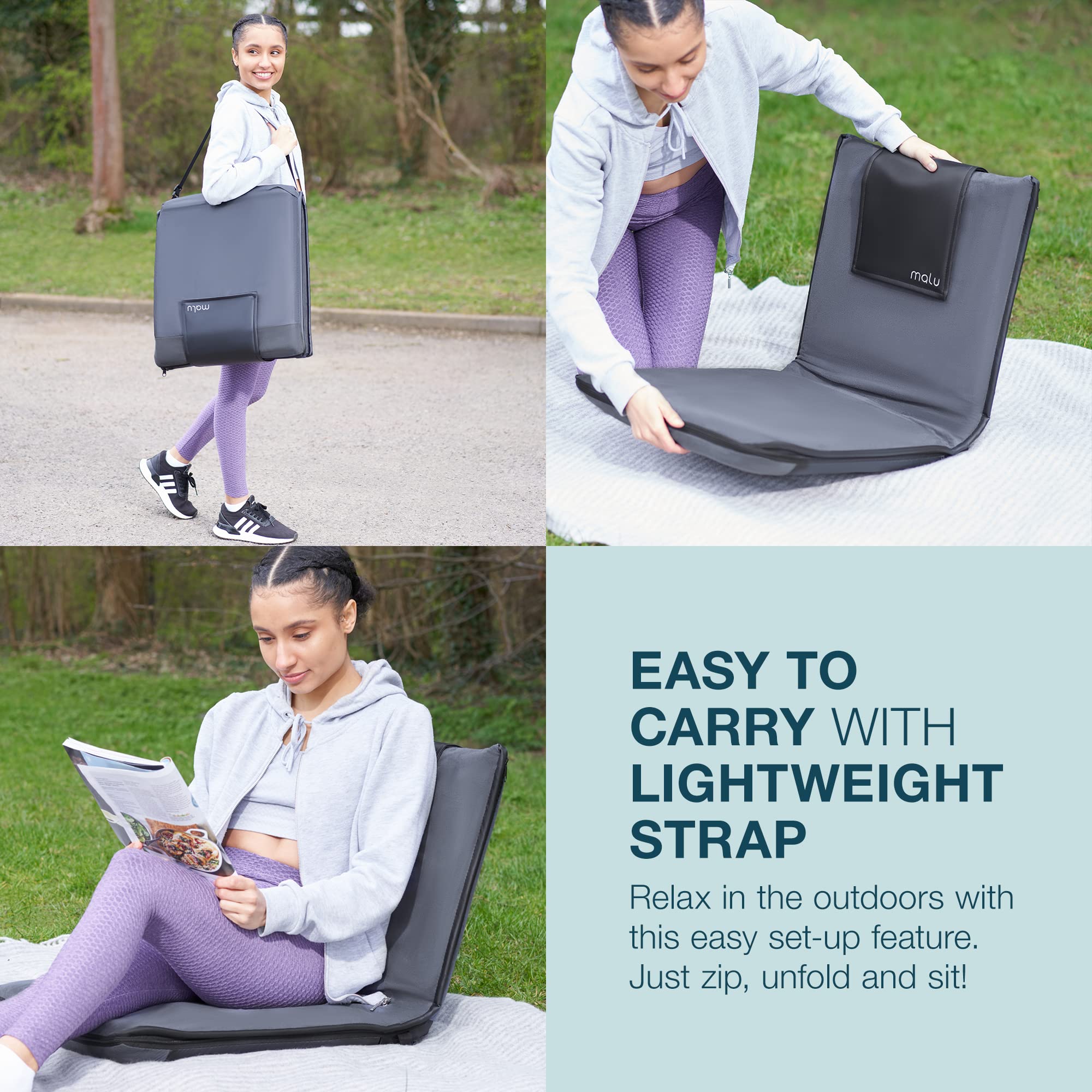 malu Portable Extra Large Padded Floor Chair w/Back Support – Japanese Meditation Cushion, Comfortable Folding Backrest, Removable Easy Wash Cover - Forest Green