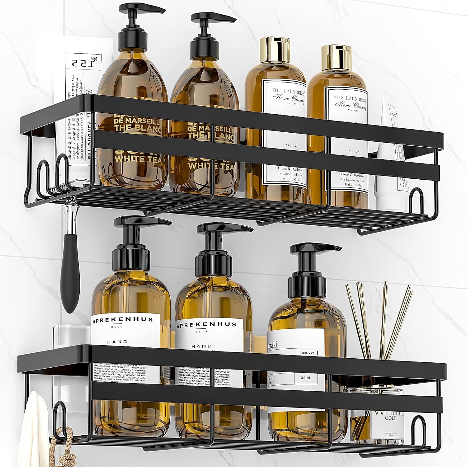 WOWBOX Shower Caddies - 2 Pack Adhesive Hanging Shelves | No-Drill Bathroom Organizers & Storage
