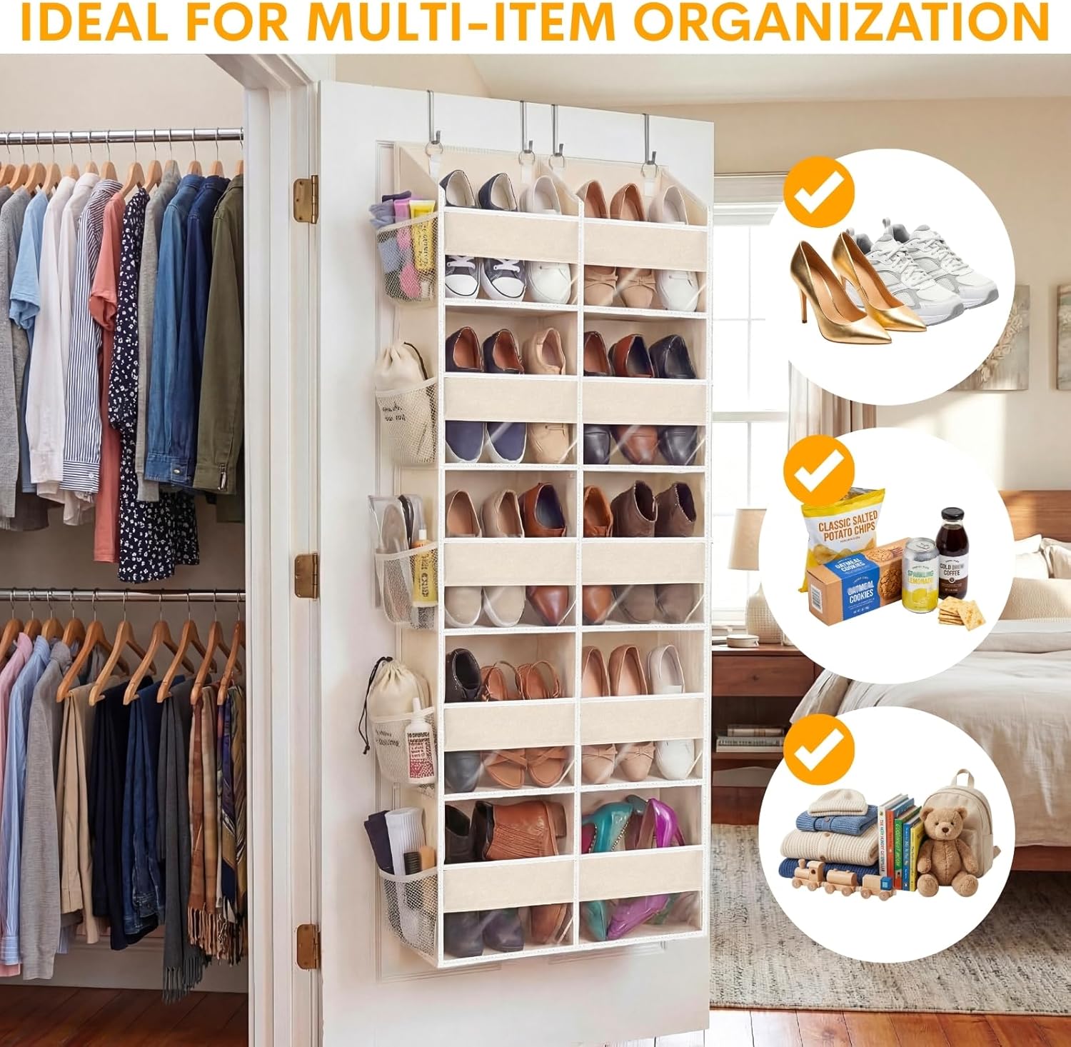 Ofiray-Home Over The Door Organizer - Extra Large 5-Tier Storage with 10 Compartments | Beige, 80 lbs Capacity