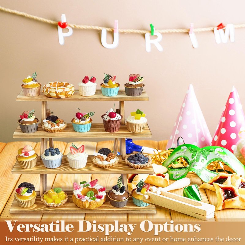 Umgozrz Wooden Cupcake Stand 4 Tier Cupcake Stand Rustic Wood Cake Stand for 24 Cupcakes Wedding Cupcake Display