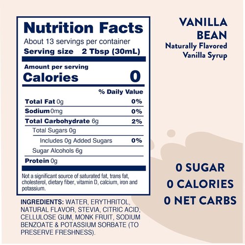 Jordan's Skinny Mixes Sugar Free Coffee Syrup - Vanilla Bean Flavoring for Lattes & Baking | 12.7 Fl Oz