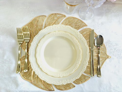 " OCCASIONS " 20 Pieces Pack Pressed Vinyl Metallic Placemats/Wedding Accent Centerpiece Placemat (Garden Gold)