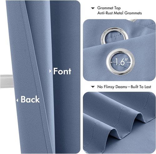MIULEE Denim Blue Blackout Curtains - Thermal Insulated Room Darkening Drapes | 54 Inches Long, 2 Panels