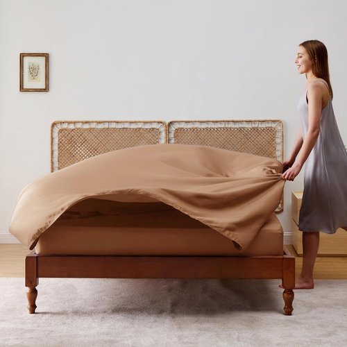Bedsure Cooling Bed Sheets - Breathable Rayon from Bamboo | Soft & Silky Full Size Bedding, Khaki