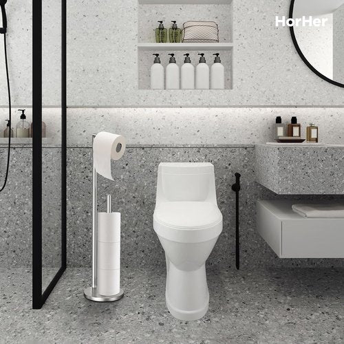 Brushed Nickel Toilet Paper Holder Stand | Rustproof Free-Standing Design for 4 Rolls