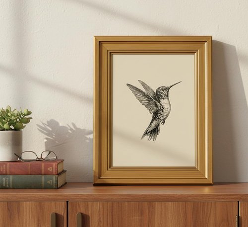 MDHFJEAW Vintage Gold Framed Hummingbird Wall Art | Retro Black and White Canvas Print, 9x11 In