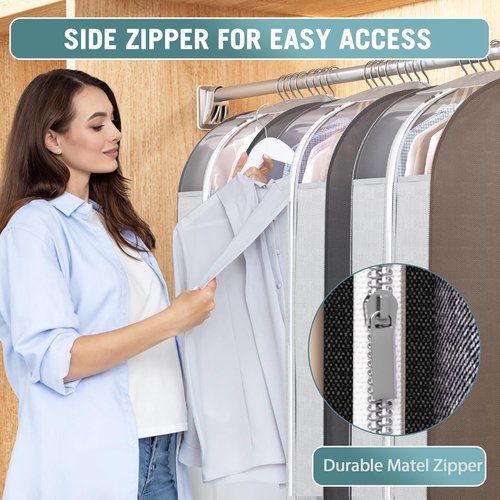 Liuoud 10" Gusseted Garment Bags - Clear Window Suit Bags for Hanging Clothes | 40" Clothing Covers, 3 Pack