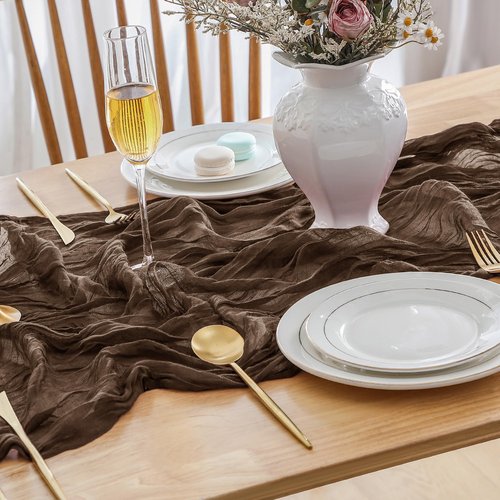 ButterMelt 2 Pack Brown Cheesecloth Table Runner, Boho 35x120 Inch Long Gauze Decor for Baby Shower, Bridal Shower or Wedding Party