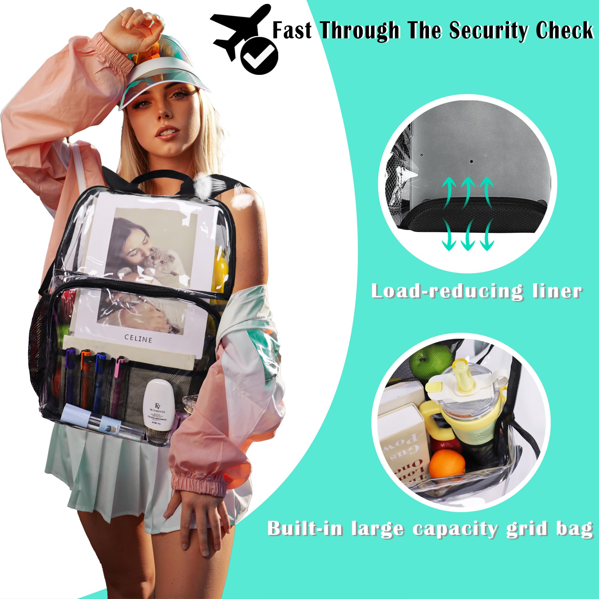 GiMiUiTo Clear Backpacks for School,18'' Large Clear Backpack Heavy Duty Clear Backpack See Through Backpack Clear Bookbag for Student,School,Work,Travel,Black