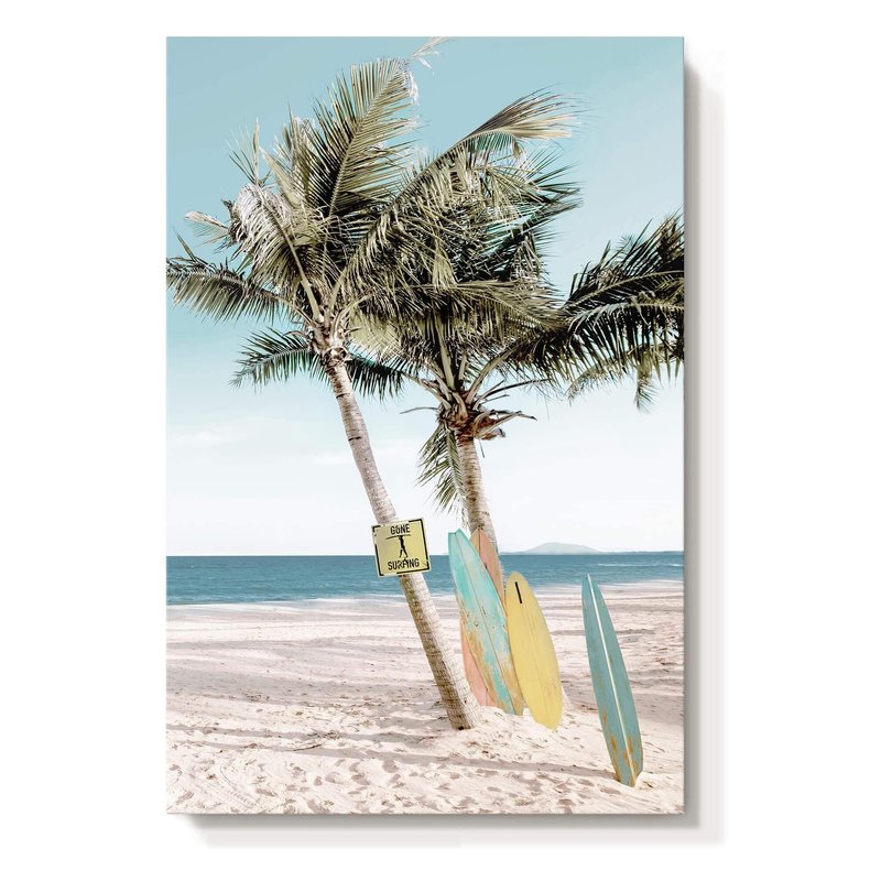 cozy country Beach Coastal Canvas Wall Art: 36" x 24" Seascape Artwork Sea Coconut Art and Beach Surfboards Painting Seaside Palm Tree Picture Decor for Living Room Bedroom