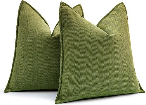 MIULEE Decorative Pillow Covers - Luxurious Soft Chenille in Moss Green | 18x18 Inch Farmhouse Cushion for Sofa & Bedroom