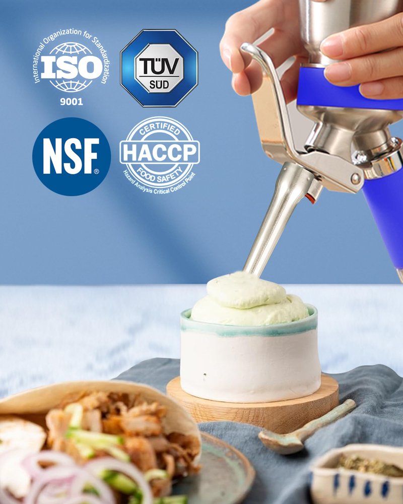 MOSA Professional 1 Pint (500mL) Blue Stainless Steel Whipped Cream Dispenser, 3-in-1 Cream Whipper, Nitro Cold Brew Maker & Soda Siphon, Fits 8g N2O, 2g N2 & 8g CO2 Chargers, NSF Certified