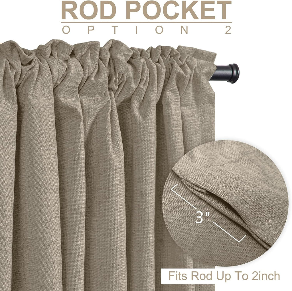 Skiennix 100% Blackout Linen Curtains - Thermal Insulated Drapes for Bedroom | 84" Long, 50" W, 2 Panels Set