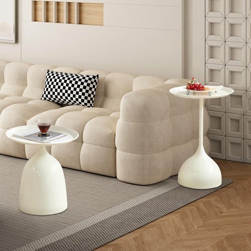 Kelligo Side Table Set of 2, Round Side Table with Screw Connections, Small End Tables for Narrow Areas, Small Tables for Living Rooms, Bedrooms, Cafeterias and Outdoors, White
