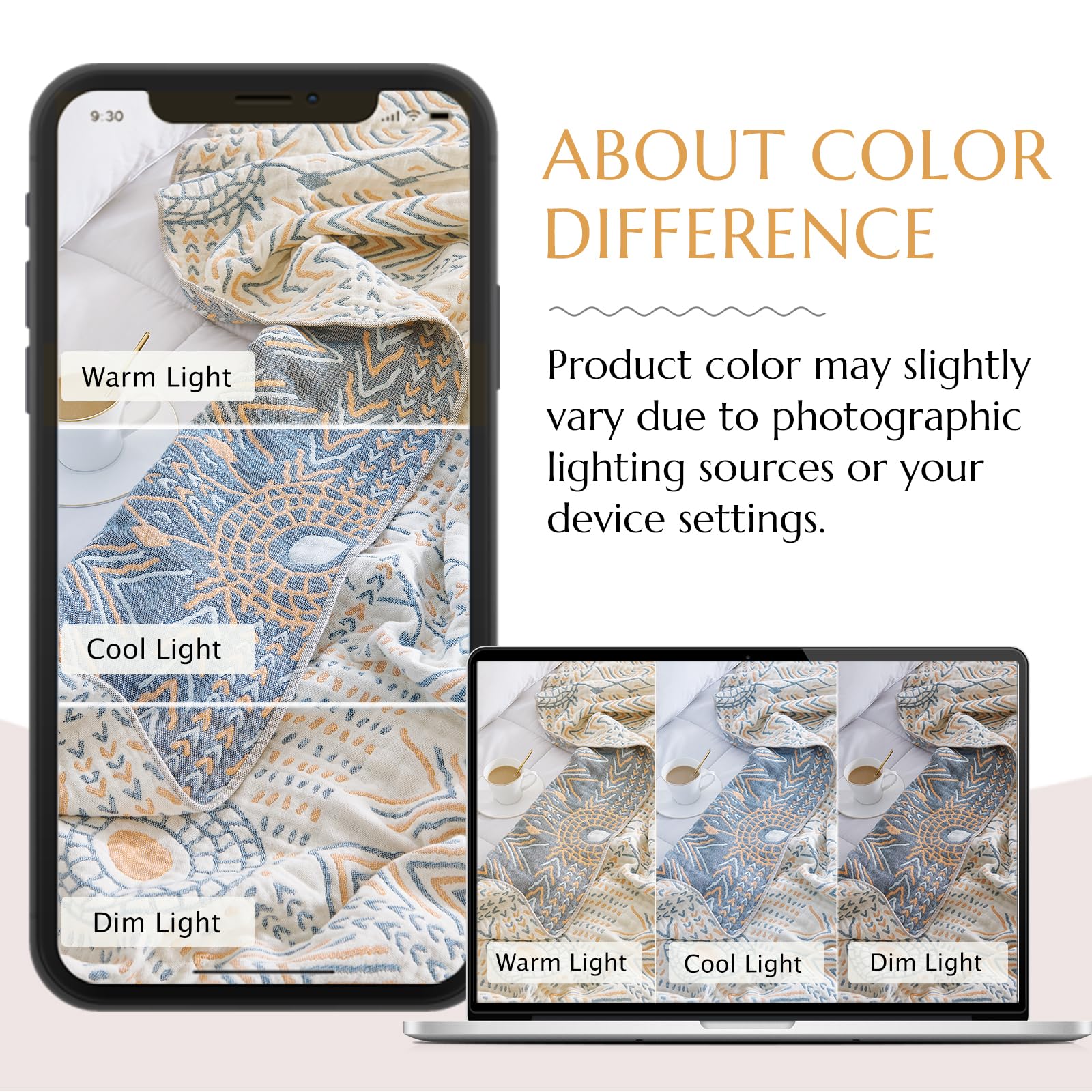 jinchan Boho 100% Cotton Muslin Twin Size 60x80 Throw Blanket Lightweight 4-Layer Orange Reversible Blanket Washable Breathable Geometric Striped Pattern Soft Comfy for Couch Bed Decor All Seasons