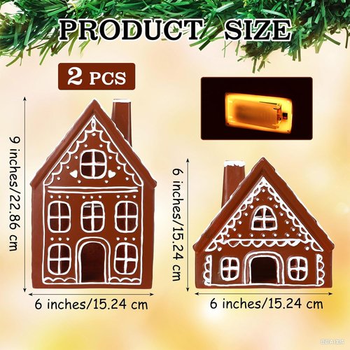 Funnymoom Lighted Ceramic Iced Gingerbread Houses - Pre-Lit LED Christmas Tabletop Decor | 2 Sets